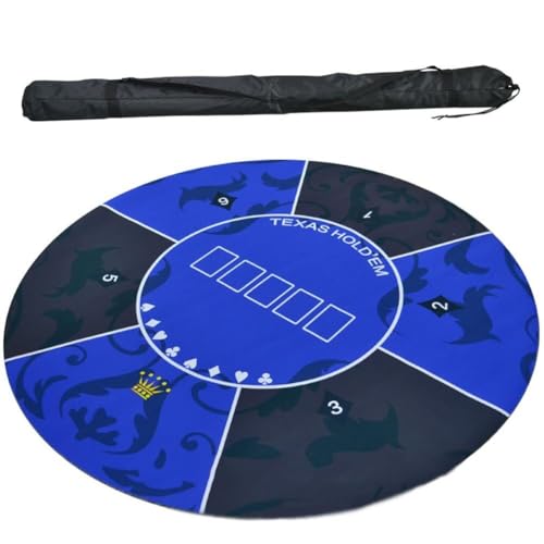 HUANGWUZ Round Poker Mat, Texas Hold'em Table Top for 6 Players, Professional Casino Layout, Folding with Carrying Bag(1.2 x 1.2 M)