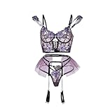 HHX Women Lingerie Sexy Teddy One-Piece Lace Babydoll Fishnet BabyDoll Bodysuit Nightie (XL, Q00791J-Purple)