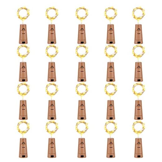 LEDIKON 20 Pack 20 LED Wine Bottle Lights with Cork,3.3Ft Silver Wire Warm White Cork Lights Battery Operated Fairy Mini String Lights for Wedding Party Wine Liquor Bottles Bar Decor