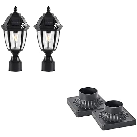 TEBLAMPUE Solar Post Lights 2 Pack + Mounting Bases 2 Pack Cover