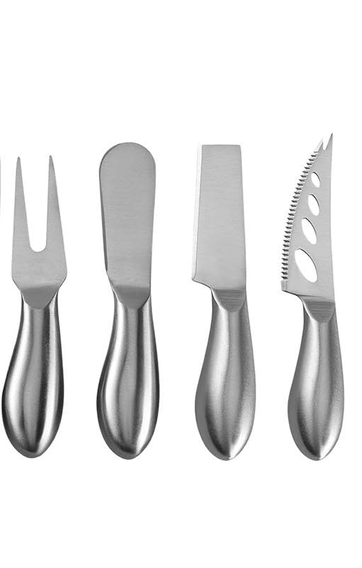 PIQIUQIU 4-teiliges Edelstahl Käsemesser Set, Edelstahl Brotzeitmesser Set,Buttermesser und Käsespatel, 13,5 cm, Silber