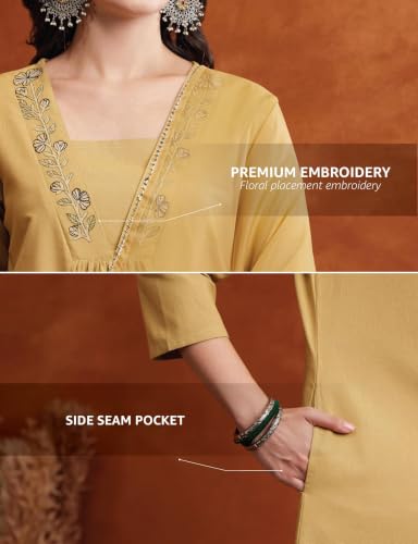 Image of Amazon Brand - Myx Women's Embroidered Kurta Set With Dupatta | Cotton Blend (Available In Plus Sizes)