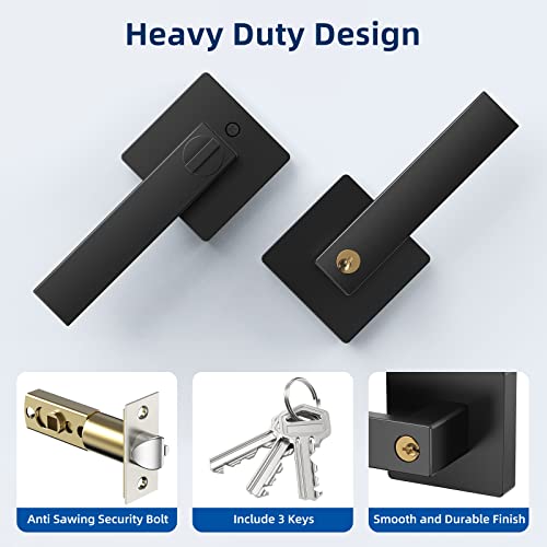 Door Lever Handle Interior, Heavy Duty Matte Black Door Knob, Keyed Entry Lever Door Handle Exterior Lockset With Key, Door Lock For Front Door Bedroom Bathroom, Reversible For Left Right Side Door #TOP7