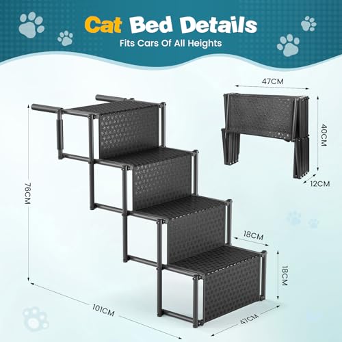 Hundetreppe für Große Hunde, 4 Stufen, mit Rutschfester Oberfläche und Karabinerhaken, Wasserabweisende PVC, Hundetreppe Auto für Kleine Hunde, Hunderampe Auto Klappbar (Unterstützt Bis Zu 80 kg)