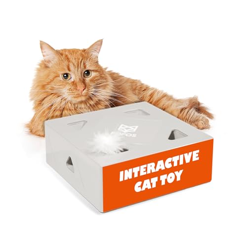 Image of BarkButler x FOFOS ErratiCat Interactive Cat Toy - White, Infrared Activated Toy with Random Motion, Real Feathers, Battery-Operated, Auto-Sleep Mode, Perfect Cat Toys & Kitten Toys for All Breeds