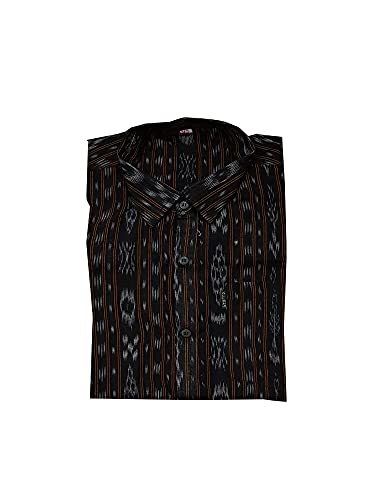 Image of Apolee Odisha Handloom 100% Organic Cotton Half Shirt For men; Black