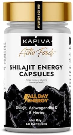 Kapiva Shilajit/Shilajeet Energy 60 Capsules | Made with 100% Pure Shilajit | For All Day Energy & Stamina | With Ashwagandha,Gokshura | Contains 12 Vitamins & 13 Minerals