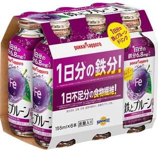 Amazon ポッカサポロ １日分の鉄とプルーンドリンク 155ｍｌｘ6本 ポッカサポロ 栄養バー 栄養ドリンク