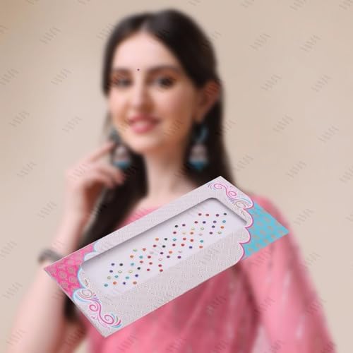 Image of VAMA Rhinestone Multi Color Crystal Stone Bindi kumkum Sticker Diamond Cut Kundan Multicolour bindiya Bindis Set for Women (10 Cards)