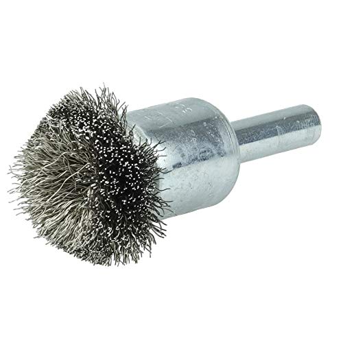 Image of Weiler 10043 1 inch Circular Flared Crimped Wire End Brush.008 Stainless Steel Fill, Made in The USA