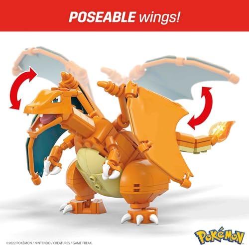 MEGA Pokémon Building Toys Action Figure, Poseable 4 Inch Charizard Collectible for Display with Bonus Heavy Ball Pin
