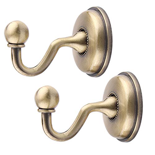 Anawakia Lot de 2 crochets vintage en alliage pour embrasse de rideau, crochets muraux (laiton)