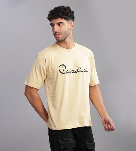 Image of KYDA Men's 100% Pure Cotton Relaxed Fit Drop Shoulder Premium Front & Back Printed Oversized T-Shirt