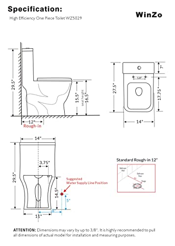 Winzo Wz5029 Square One Piece Toilet Single Flush 1.28 Gpf Elongated Rectangle Comfortable Bowl For Modern Bathroom,White #TOP5
