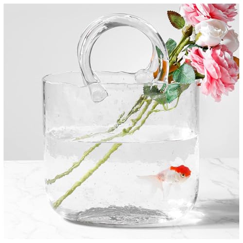 JarróN con Forma De Bolso, Hecho A Mano Jarron Cristal Jarron En Forma De Bolso, para El Hogar Y La Oficina O Bodas,Style1-Transparent