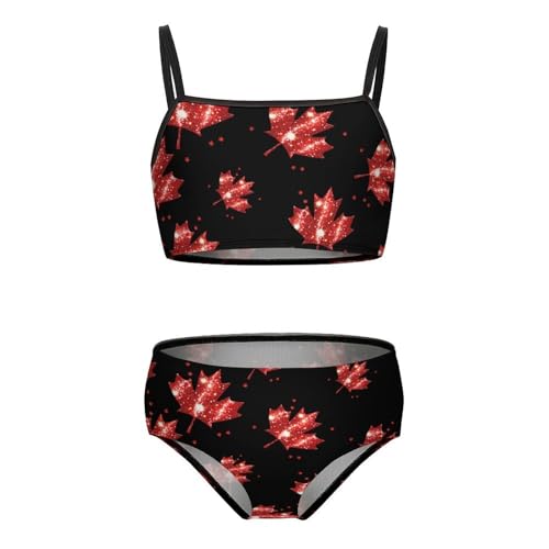 Canadian Flag Girls Swimsuits Two Piece Bikini Sets Beach Sport Swimwear Bathing Suit