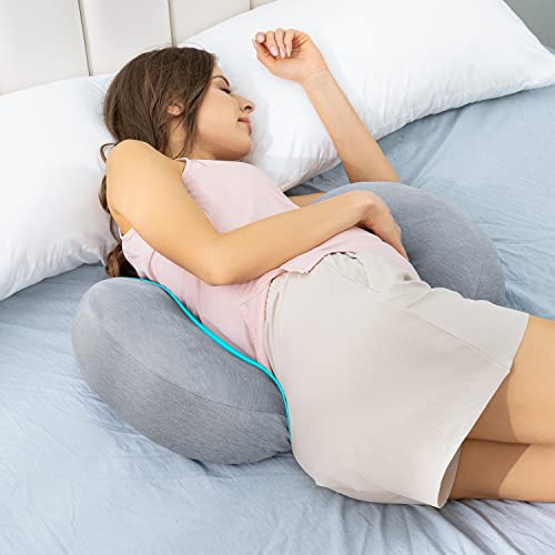 Angqi Pregnancy Pillows For Sleeping,Side Sleeper Pregnancy Wedge Pillows, Double Wedge For Body, Belly, Back Support,Maternity Pillow With Removable And Adjustable Cooling Silky Cotton Cover, Grey #TOP6