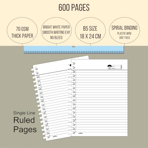 Image of amblitz Spiral Notebook | 18 X 24 CM | B5 Size | School /College Students's Choice for Note Making | 70 GSM Thick White Paper | Diary Size | Personal & Office Use | (600 Pages, RULED Notebook)