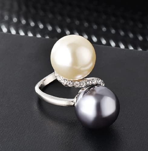 Awmnjtmgpw 925 sterling silver fashion creative two-color pearl pure natural Black Pearl White Pearl unique engagement party ring size 6-10 (Size 6)3