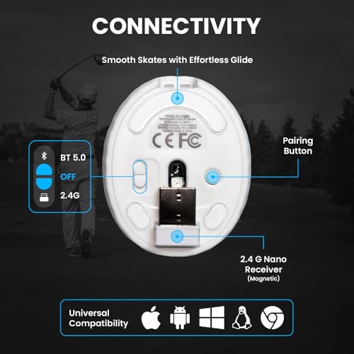 Image of Sports 123 Addition Bluetooth Mouse with 2.4 GHz & BT 5.3 Dual Wireless, 6 Buttons, C-Type Charging, RGB Lights, Connect 3 Devices, Ergonomic Design for Laptop, Smartphone, Tablet (Golf)