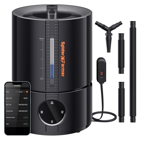 Spider Farmer Nuevo humidificador de 450 ml/h para plantas, tienda de cultivo, dormitorio, humidificador ultrasónico inteligente GGS con higrómetro, interior, negro, pequeño, 5 l, llenado superior Spider Farmer Nuevo humidificador de 450 ml/h para plantas, tienda de cultivo, dormitorio, humidificador ultrasónico inteligente GGS con higrómetro, interior, negro, pequeño, 5 l, llenado superior