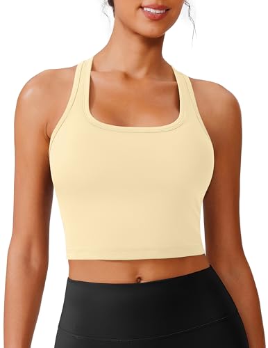 Image of PINSPARK Sports Bra Longline Racerback Tank Tops for Women Padded Workout Yoga Top