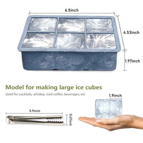 Ice Cube Trays for Freezer 3-Pack - Large Silicone Ice Cube Molds with Stainless Steel Ice Cube Holder Huge Square Ice Trays for Cocktails, Whiskey, and Brandy - Image 3