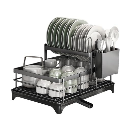 Generisch Escurreplatos | Escurreplatos de 2 niveles con soporte para tapa de olla | Escurreplatos que ahorra espacio | Para cocina, hogar, restaurante, hotel, apartamento, camping, armarios, encimera