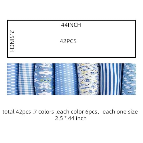 Image of 42pcs 2.5 * 44 inch Fat Quarter BundlesCotton Jelly Roll Easter Fabric Strips for Quilting Crafting Precut Patchwork for Sewing DIY Crafts (Blue)
