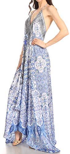 Image of Sakkas Lizi Womens Maxi High-Low Halter Handkerchief Long Dress Beach Party