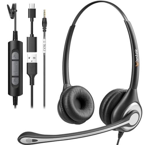 Wantek USB Headset with Microphone, Noise Cancelling, In-Line Controls