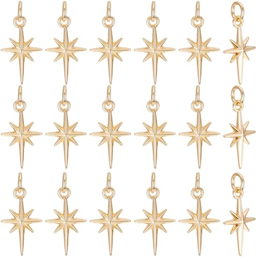 Beebeecraft 1 Box 12Pcs North Star Charm 18K Gold Plated Polaris Star Pendant Charms with Jump Ring 10x17mm for DIY Jewelry Making Necklace Bracelet