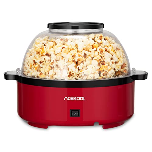 ACEKOOL Popcorn Maker, Multifunctional Popcorn Popper Machine with Nonstick Plate & Stirring Rod, Crazy Stirring Electric Hot Oil Popcorn Popper with Large Lid for Serving Bowl and Two Measuring Spoons