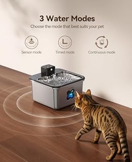 FEELNEEDY Fontanella per Gatti senza Fili, 3.2L Fontana per Gatti Acciaio Inox con Sensore di Movimento, Lavabile in Lavastoviglie, Visualizzazione del Filtro, 4000 mAh Batteria