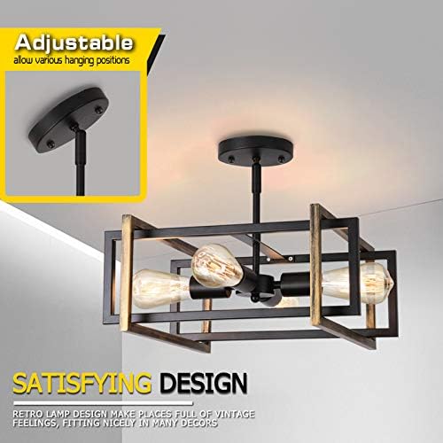 ENCOFT Ceiling Light Vintage Industrial 4 Lights E27 Retro Pendant Lights Adjustable Socket Bronze Finish Lamp for Hallway, Bedroom,Dining Room Exclude Bulbs