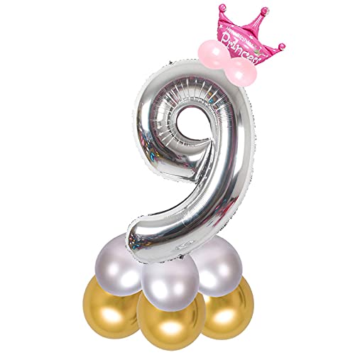 Image of Pink 32 Inches Numbers 9 Shape Large Big Foil Helium Balloons For Party Decorations In Happy Birthday Anniversary Office Items Materials Set Pack, 13 Pcs
