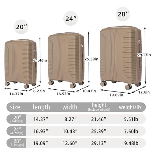 Image of 3 Pcs Hardshell Luggage Sets, Lightweight Wave Suitcases with Spinner Wheel