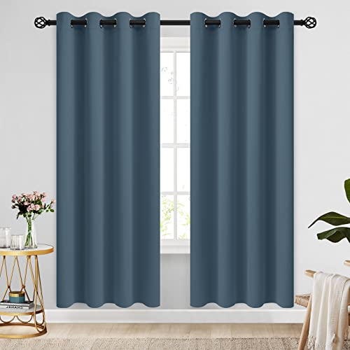 Image of COSVIYA Grommet Blackout Room Darkening Stone Blue Curtains 72 inch Length | Thick Polyester Light Blocking Insulated Thermal Window Curtain Drapes for Bedroom /Living Room,52x72 inches,2 Panels