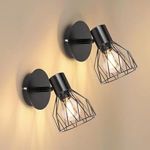 Wall Lights Industrial with E14 Socket Adjustable Wire Cage Wall Light Shade Black Metal Sconce Wall Lamp for Indoor Home Living Room Bedroom Hallway Shop 2 Packs
