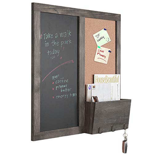Mygift TB-HOM1537GRY Vintage Gray Wood Cork Board And Chalkboard Combo Entryway Wall Organizer thumb #1