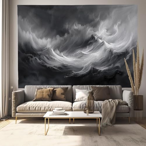 Tapisserie murale art abstrait noir et blanc grand format panoramique