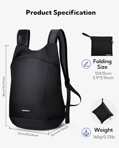 Waterfly FB-A1 Foldable Lightweight Hiking Backpack: 15L Packable Traveling Daypack Men Women Ultralight Thin Casual Day Pack Bag thumb #2