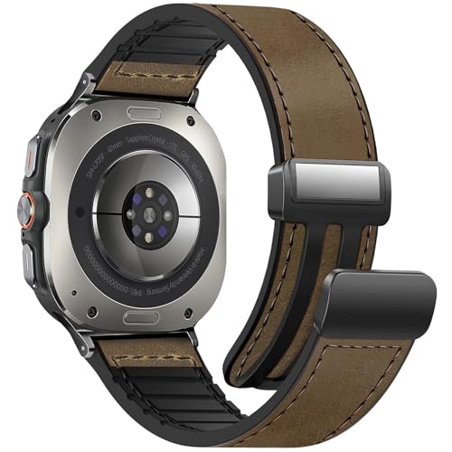 WestEagle Magnetic Leather Watch Band Compatible with Samsung Galaxy Watch Ultra 47mm (2025/2024) Magnetic Buckle Design Adjustable Classic Wristbands Replacement Straps for Men and Women, Brown