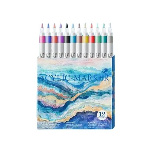 Acrylic Paint Marker Pen Set 12 Pcs | Metallic Color Medium Tip Art Markers for Rock, Ceramic, Glass, Wood, Fabric, Canvas & Mugs | Permanent Paint Pens for DIY Crafts & Art Projects-image-20