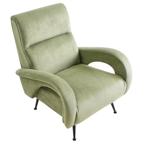 Poltrona In Velluto A Coste Imbottita In Stile Retrò Verde Soggiorno Camera Da Letto - 7