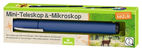 moses. Expedition Natur Mini-Teleskop & -Mikroskop, Forscherzubehör für Kinder, Taschenmikroskop und Taschenteleskop für unterwegs, Perfekt zum Wandern, Zelten oder Campen, 9837, Blau