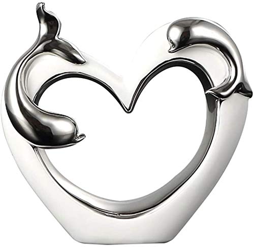 Heart Figurine Statue Ceramic Dolphin On Heart Ornament For Home Office Desktop Statues Wedding Gift #TOP1