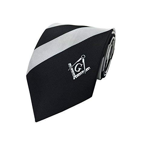 Blue Masonic Masons Black And White Tie With Square Compass & G Nt024