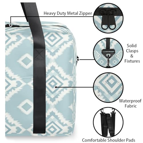 Light Blue Rhombus Travel Duffel Bag for Men Women Argyle Print Sports Gym Bag Waterproof Weekender Overnight Bags Foldable Carry on Backpack for Swim Yoga Fitness Workout3