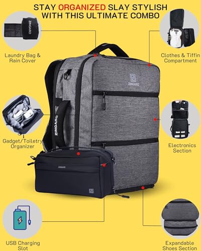 Image of Zingaro Combo Large 40l Travel Lapotp Bag For Men Women Laptop Backpack For Men Women Tech Organizer Pouch